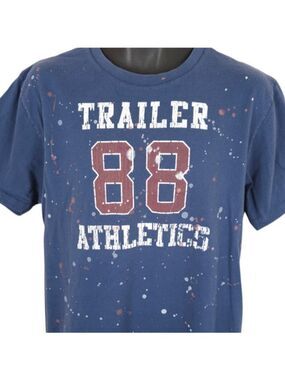 Vintage Trailer Jeans T Shirt Mens Size XL Blue Y2K 88 Athletics Paint Splatter